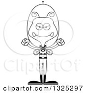 Lineart Clipart Of A Cartoon Black And White Mad Futuristic Space Bee Royalty Free Outline Vector Illustration