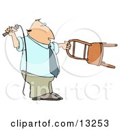 Man Holding A Whip And Chair While Taming A Lion Clipart Illustration