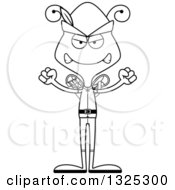 Lineart Clipart Of A Cartoon Black And White Mad Bee Robin Hood Royalty Free Outline Vector Illustration