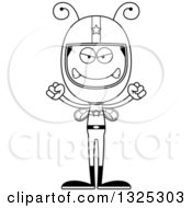 Lineart Clipart Of A Cartoon Black And White Mad Bee Race Car Driver Royalty Free Outline Vector Illustration