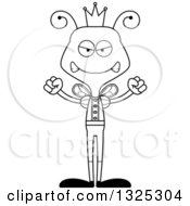 Lineart Clipart Of A Cartoon Black And White Mad Bee Prince Royalty Free Outline Vector Illustration