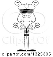 Lineart Clipart Of A Cartoon Black And White Mad Bee Police Officer Royalty Free Outline Vector Illustration
