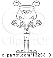 Lineart Clipart Of A Cartoon Black And White Mad Bee Lifeguard Royalty Free Outline Vector Illustration