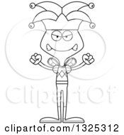 Lineart Clipart Of A Cartoon Black And White Mad Bee Jester Royalty Free Outline Vector Illustration