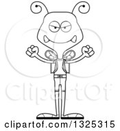 Lineart Clipart Of A Cartoon Black And White Mad Bee Hiker Royalty Free Outline Vector Illustration