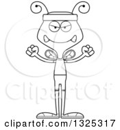 Lineart Clipart Of A Cartoon Black And White Mad Fitness Bee Royalty Free Outline Vector Illustration