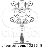 Lineart Clipart Of A Cartoon Black And White Mad Bee Firefighter Royalty Free Outline Vector Illustration