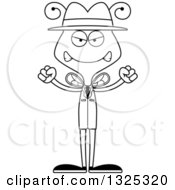 Lineart Clipart Of A Cartoon Black And White Mad Bee Detective Royalty Free Outline Vector Illustration