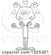 Lineart Clipart Of A Cartoon Black And White Mad Valentines Day Cupid Bee Royalty Free Outline Vector Illustration