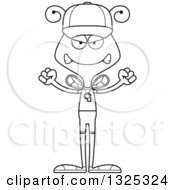 Lineart Clipart Of A Cartoon Black And White Mad Bee Sports Coach Royalty Free Outline Vector Illustration
