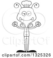 Lineart Clipart Of A Cartoon Black And White Mad Bee Chef Royalty Free Outline Vector Illustration