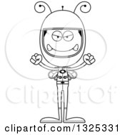 Lineart Clipart Of A Cartoon Black And White Mad Bee Astronaut Royalty Free Outline Vector Illustration