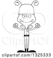 Lineart Clipart Of A Cartoon Black And White Mad Bee Soldier Royalty Free Outline Vector Illustration
