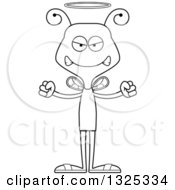 Lineart Clipart Of A Cartoon Black And White Mad Bee Angel Royalty Free Outline Vector Illustration
