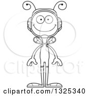 Lineart Clipart Of A Cartoon Black And White Happy Bee Wrestler Royalty Free Outline Vector Illustration