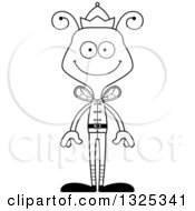 Lineart Clipart Of A Cartoon Black And White Happy Bee Christmas Elf Royalty Free Outline Vector Illustration