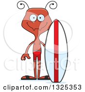 Clipart Of A Cartoon Happy Ant Surfer Royalty Free Vector Illustration