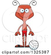 Clipart Of A Cartoon Happy Ant Beach Volleyball Player Royalty Free Vector Illustration