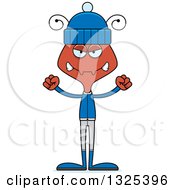 Clipart Of A Cartoon Mad Ant In Winter Clothes Royalty Free Vector Illustration