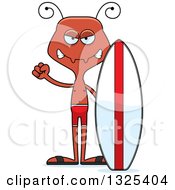 Clipart Of A Cartoon Mad Ant Surfer Royalty Free Vector Illustration
