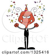Clipart Of A Cartoon Mad New Year Party Ant Royalty Free Vector Illustration