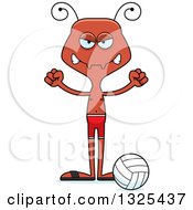 Clipart Of A Cartoon Mad Ant Beach Volleyball Player Royalty Free Vector Illustration