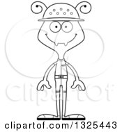 Lineart Clipart Of A Cartoon Black And White Happy Ant Zookeeper Royalty Free Outline Vector Illustration