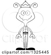 Lineart Clipart Of A Cartoon Black And White Happy Ant Christmas Elf Royalty Free Outline Vector Illustration