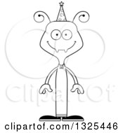 Lineart Clipart Of A Cartoon Black And White Happy Ant Wizard Royalty Free Outline Vector Illustration