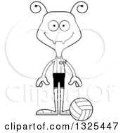 Lineart Clipart Of A Cartoon Black And White Happy Ant Volleyball Player Royalty Free Outline Vector Illustration