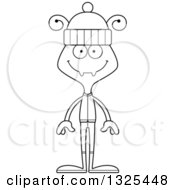 Lineart Clipart Of A Cartoon Black And White Happy Ant In Winter Clothes Royalty Free Outline Vector Illustration