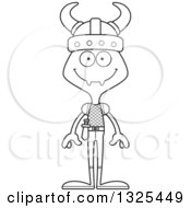 Lineart Clipart Of A Cartoon Black And White Happy Ant Viking Royalty Free Outline Vector Illustration