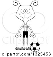 Lineart Clipart Of A Cartoon Black And White Happy Ant Soccer Player Royalty Free Outline Vector Illustration