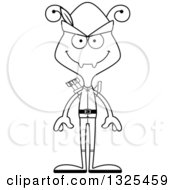 Lineart Clipart Of A Cartoon Black And White Happy Ant Robin Hood Royalty Free Outline Vector Illustration