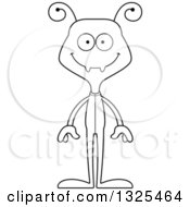 Lineart Clipart Of A Cartoon Black And White Happy Ant Wearing Pajamas Royalty Free Outline Vector Illustration