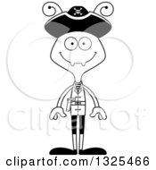 Lineart Clipart Of A Cartoon Black And White Happy Ant Pirate Royalty Free Outline Vector Illustration