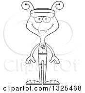 Lineart Clipart Of A Cartoon Black And White Happy Ant Lifeguard Royalty Free Outline Vector Illustration