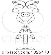 Lineart Clipart Of A Cartoon Black And White Happy Ant Jester Royalty Free Outline Vector Illustration