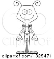 Lineart Clipart Of A Cartoon Black And White Happy Ant Hiker Royalty Free Outline Vector Illustration