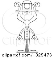 Lineart Clipart Of A Cartoon Black And White Happy Ant Firefighter Royalty Free Outline Vector Illustration