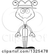 Lineart Clipart Of A Cartoon Black And White Happy Ant Detective Royalty Free Outline Vector Illustration