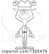 Lineart Clipart Of A Cartoon Black And White Happy Ant Cowboy Royalty Free Outline Vector Illustration