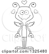 Lineart Clipart Of A Cartoon Black And White Happy St Valentines Day Cupid Ant Royalty Free Outline Vector Illustration