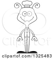Lineart Clipart Of A Cartoon Black And White Happy Ant Chef Royalty Free Outline Vector Illustration