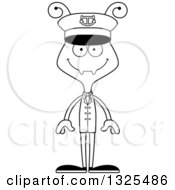 Lineart Clipart Of A Cartoon Black And White Happy Ant Boat Captain Royalty Free Outline Vector Illustration