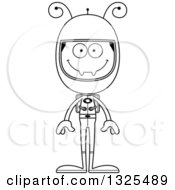 Lineart Clipart Of A Cartoon Black And White Happy Ant Astronaut Royalty Free Outline Vector Illustration