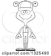 Lineart Clipart Of A Cartoon Black And White Happy Ant Baseball Player Royalty Free Outline Vector Illustration
