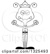Lineart Clipart Of A Cartoon Black And White Mad Ant Christmas Elf Royalty Free Outline Vector Illustration