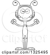 Lineart Clipart Of A Cartoon Black And White Mad Ant Wrestler Royalty Free Outline Vector Illustration