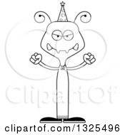 Lineart Clipart Of A Cartoon Black And White Mad Ant Wizard Royalty Free Outline Vector Illustration